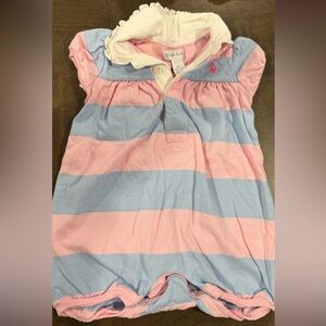 Ralph Lauren Pink and Blue Polo Romper 6M